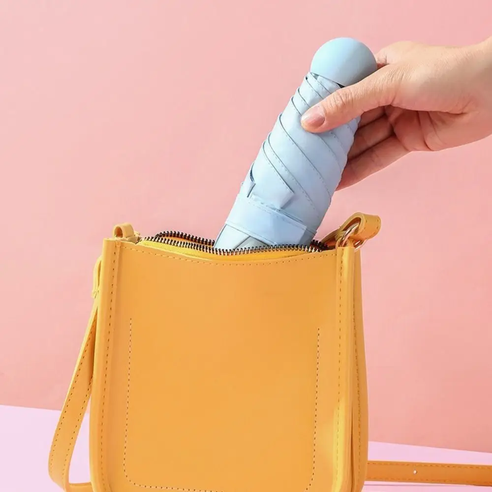 

Мини-капсульный складной зонт, ветрозащитный усиленный зонт, солнцезащитный зонт, 5-кратный с коробкой для хранения, УФ-зонт для девочек