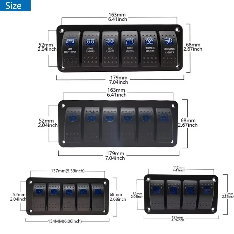 7 Gang Rocker Switch Panel Caravan Marine Boat Switch Panel Waterproof with USB Charger Voltmeter for Auto RV Vertical UTV Truck