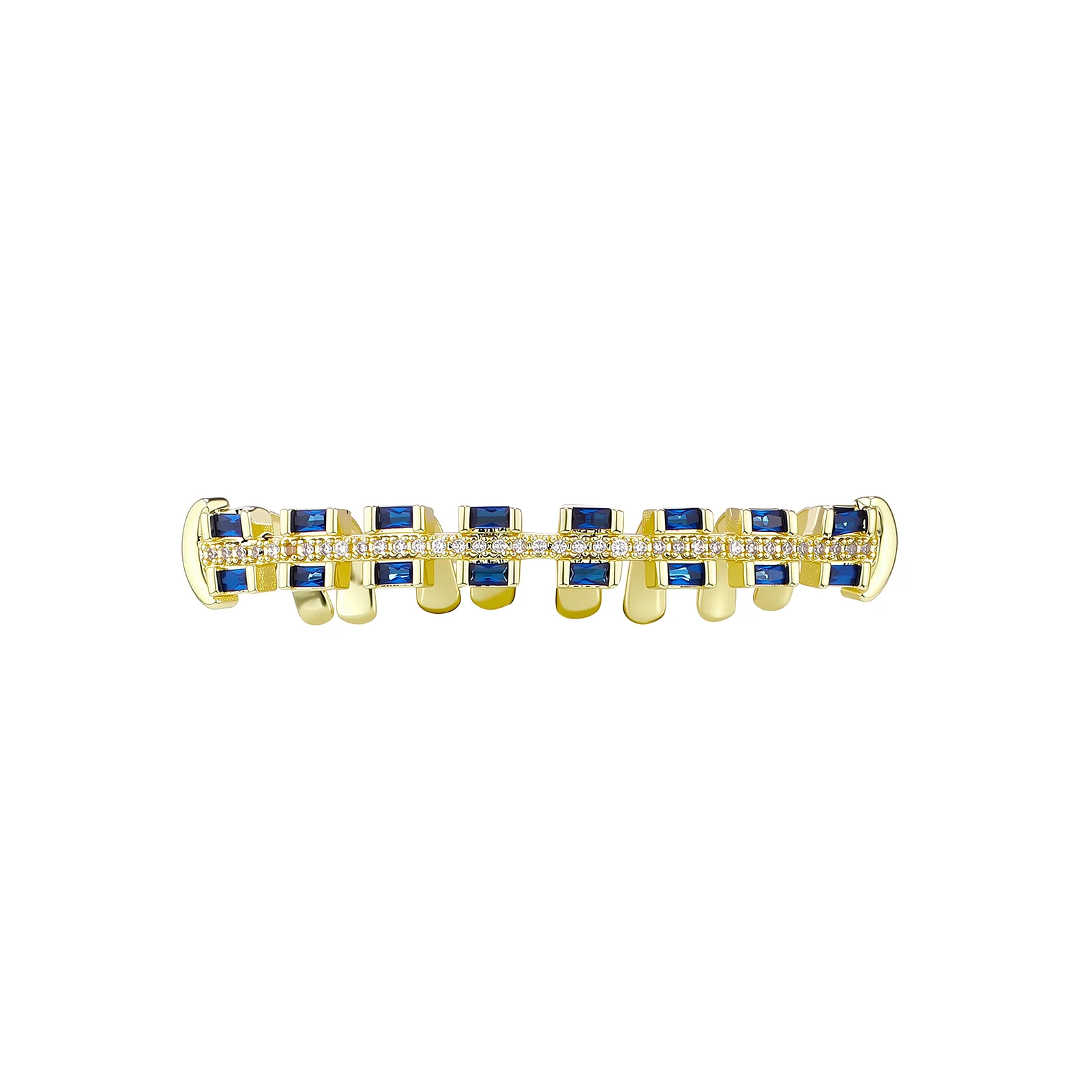 JINAO Hip-Hop Iced Blue Baguette CZ Stein 8 Zähne Rob Grillz Set für Herren & Damen – Glänzende quadratische Grillz für Ober- & Unterkiefer – Punk Rapper Geschenk – Detail 8