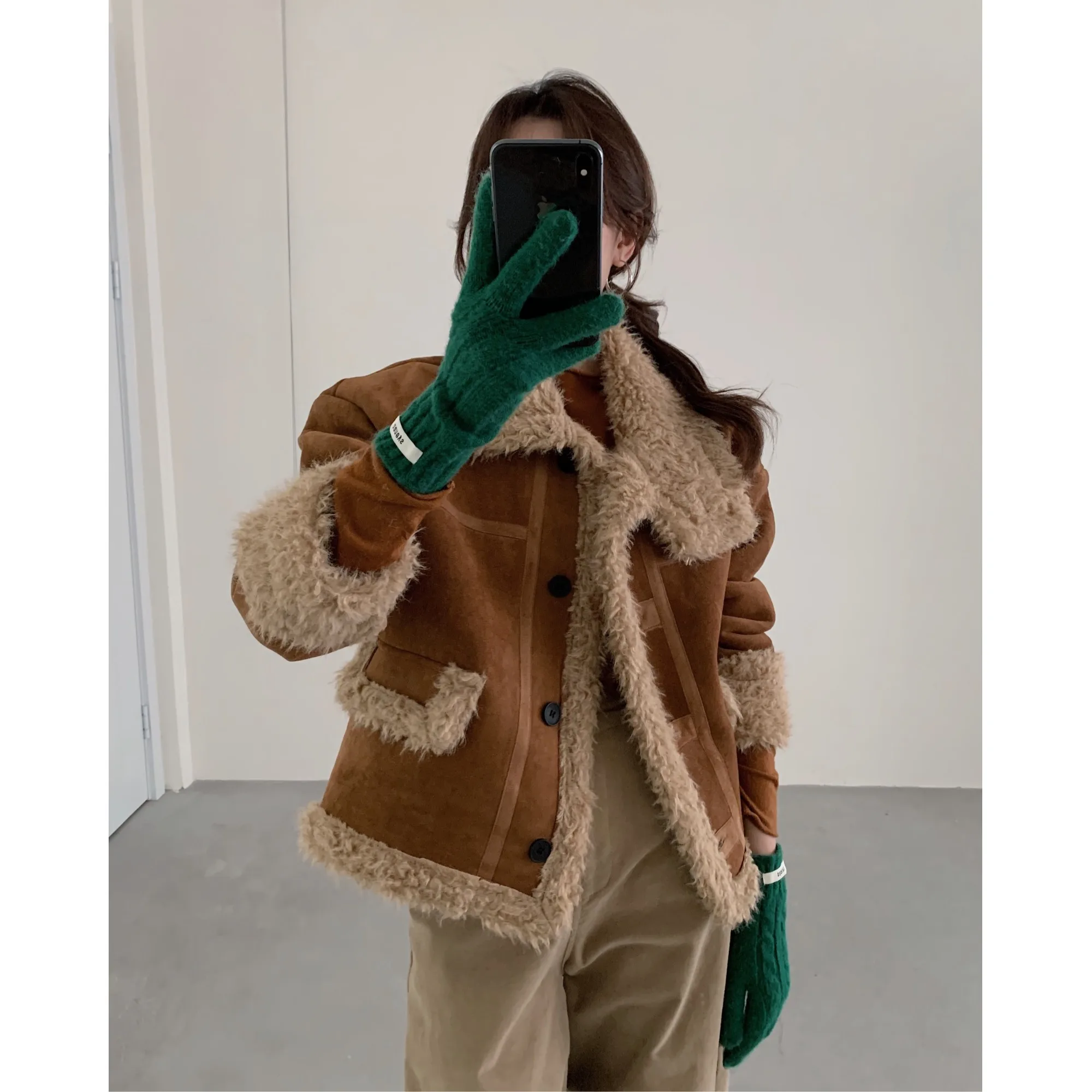 

Winter Thiened Lamb Fur ort Coat Vintage Suede Inteated Warm Cotton Leather Women's Faion Korean Sle Warm Coat