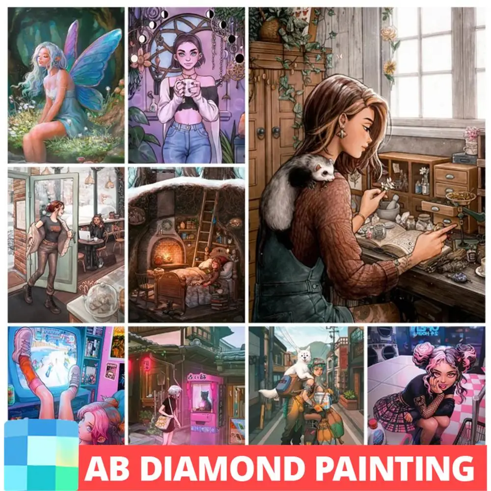 Cartoon anime Diy AB Drill Diamond Painting Modern Embroidery Mosaic Portrait Picture of Rhinestones Wall Stickers Home Decor