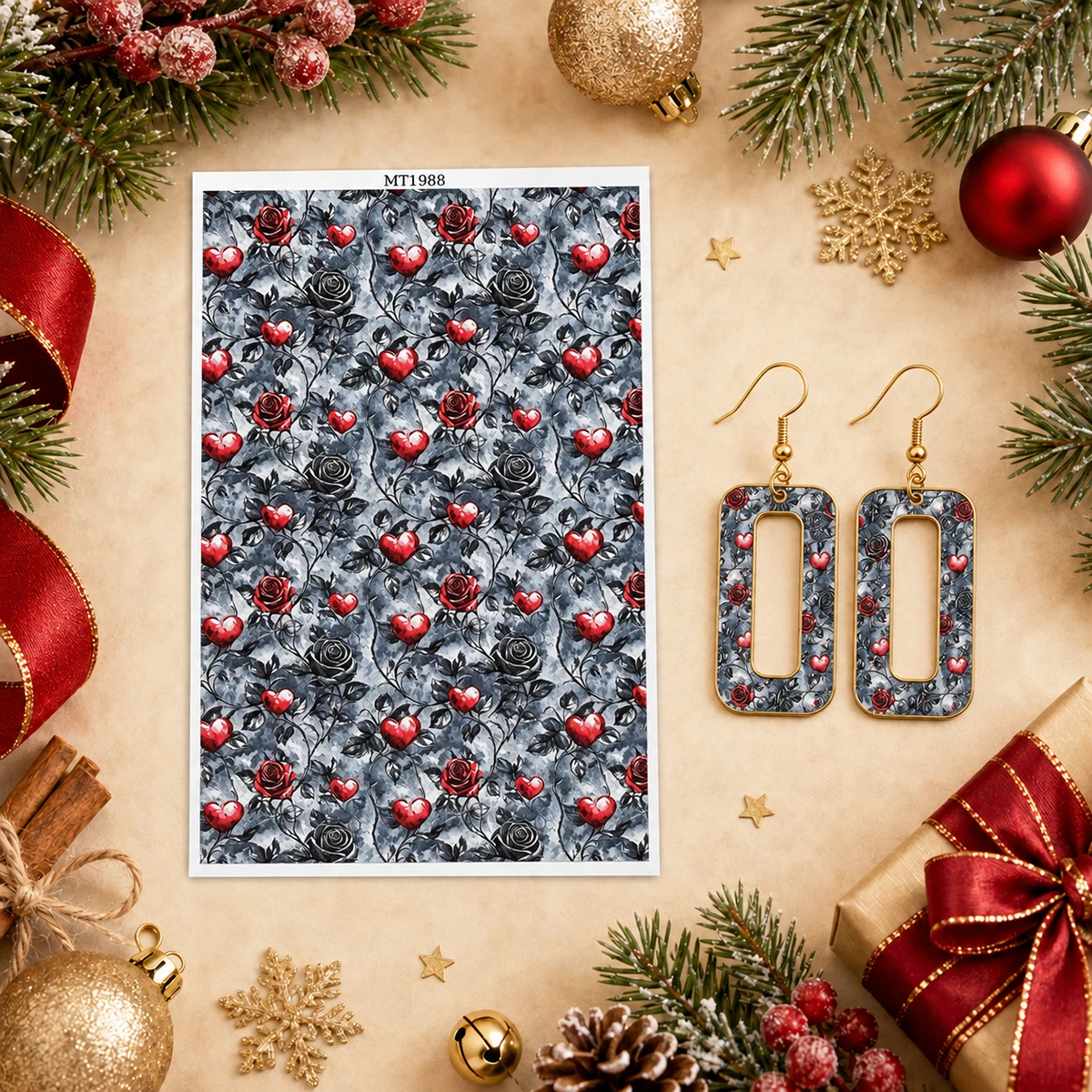 Merry Christmas Vintage Floral Polymer Clay Water Transfer Paper Water-Soluble Decals For DIY Earrings Jewelry Making Craft