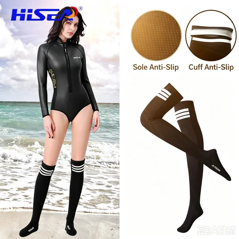Women 2mm Neoprene Wetsuit with Diving Socks Set Long Sleeve Front Zip Thermal UV Protection for Surfing Snorkeling Swimming