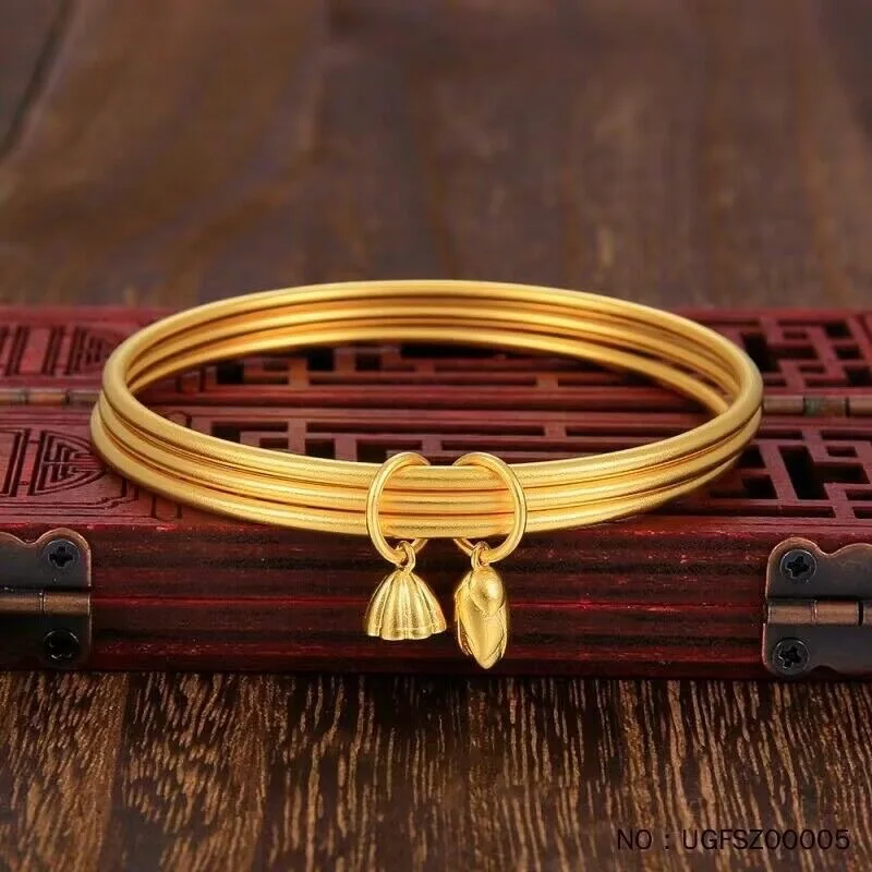 

Real Gold Three Lives Three Ages Closed End AU999 Women's Bracelet Ancient Lotus Pong Never Fades 24K Gold Engagement Bracelet