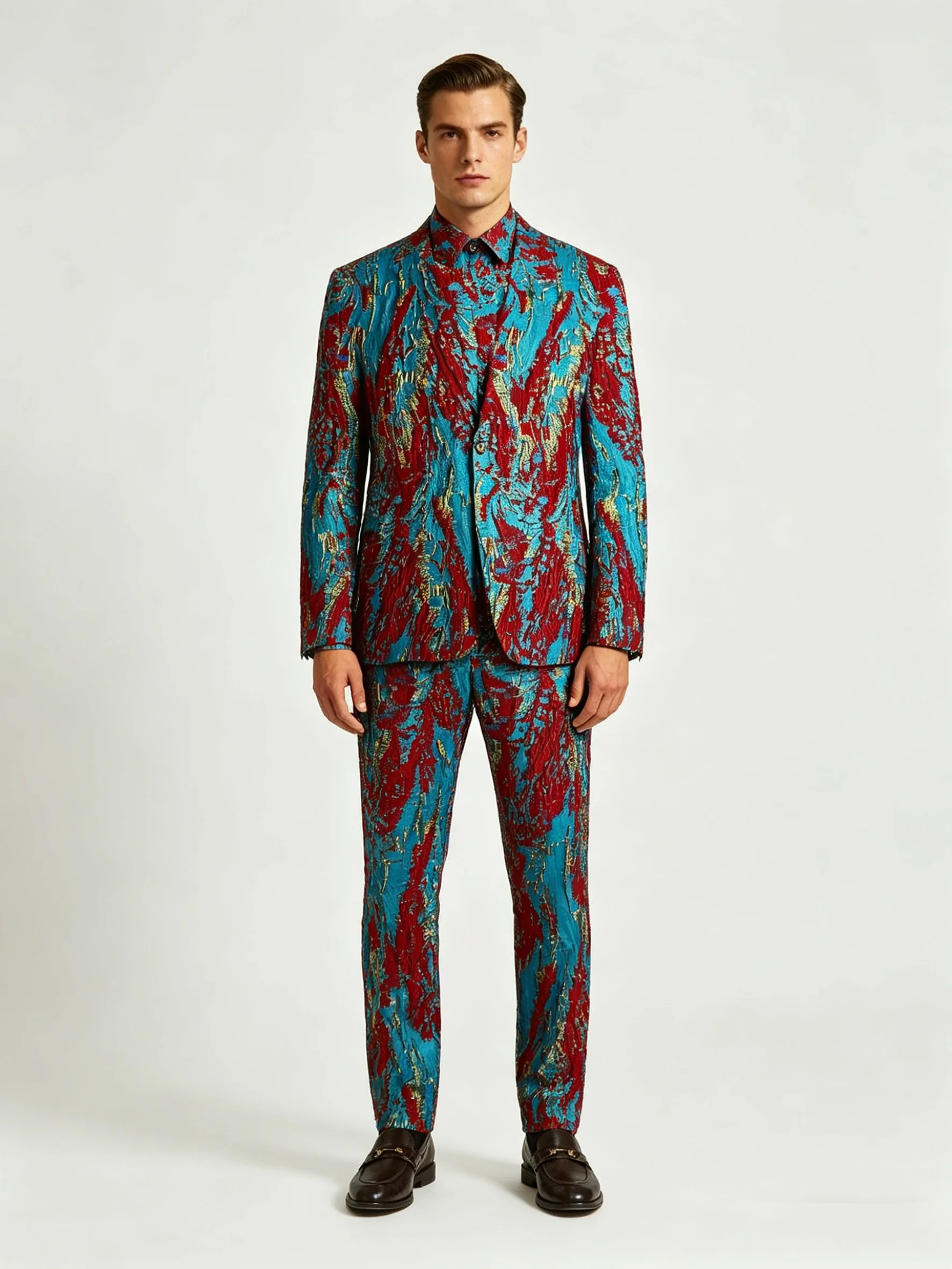 

Designer Jacquard Men Suit Set 2 Piece Blazer+Pants Prom Wedding Tuxedos Coat Customized Formal Office Fashion Groom Jacket