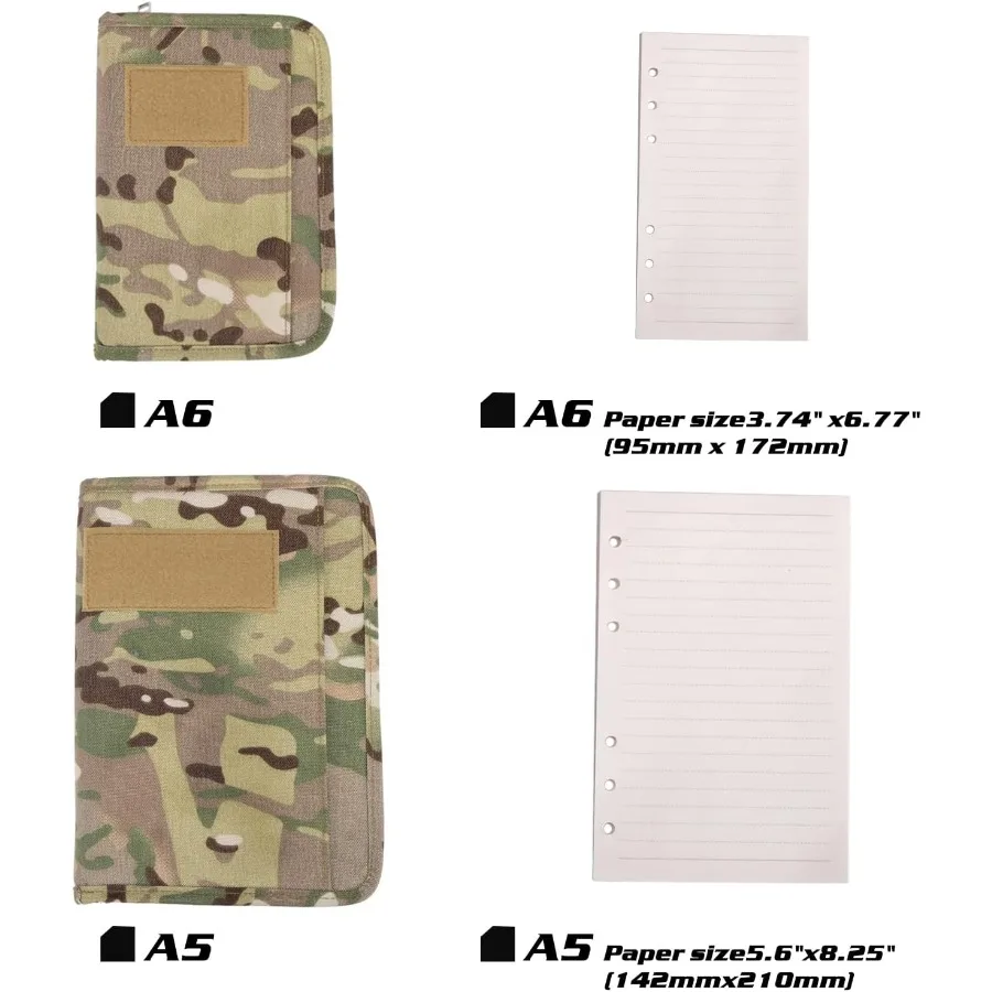 Raccoglitore ad anelli per padfolio militare con 80 fogli 160 pagine di quaderno militare in carta a fogli con organizer per padfolio con cerniera Refilla