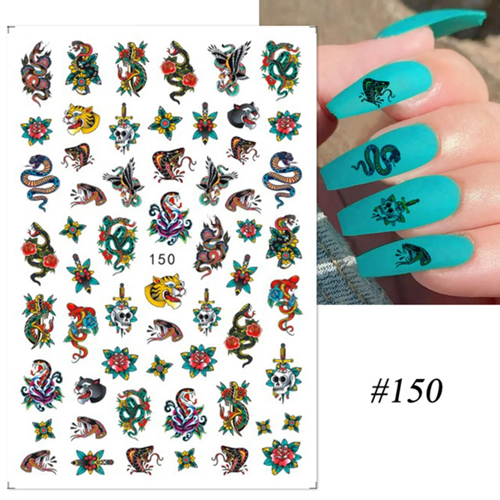 New 3D Black Gothic Style Dragon Snake Nail Stickers Self Adhesive Slider Chinese Nails Art Decoration Decals Wraps