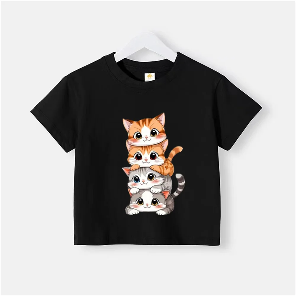 Children's clothing Kitten Print Baby Baby Simple printed cotton T-shirt Comfortable sports boys girls top Cotton T-shirt top