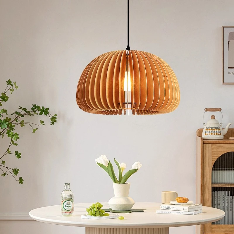 Vintage Pumpkin Pendant Light Personality LED Chandelier Homestay Bedroom Bedside Restaurant Study Wooden Lighting Hanging Lamps