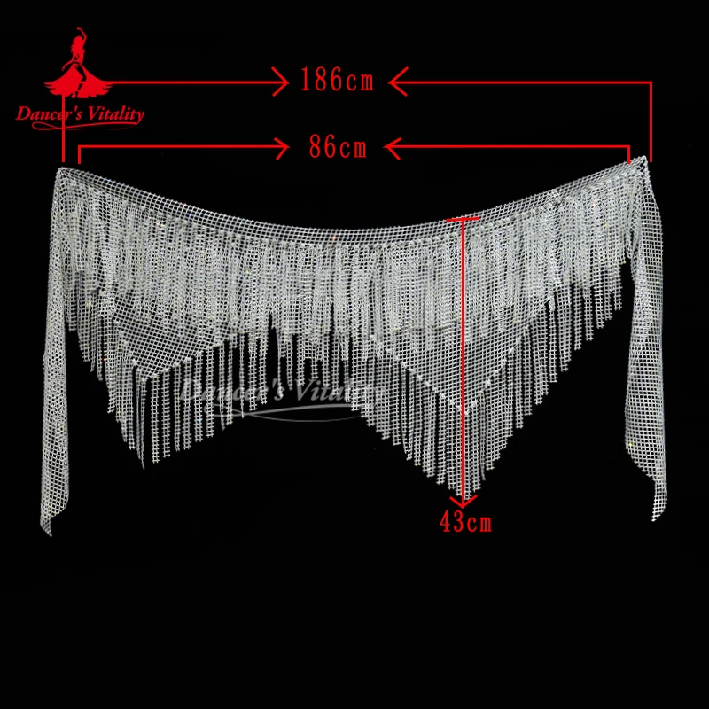 Belly Dancing Performance Belt for Women Senior Full Diamond Triangle Tassel Hip Scarf Oriental Dance Competition Accessories