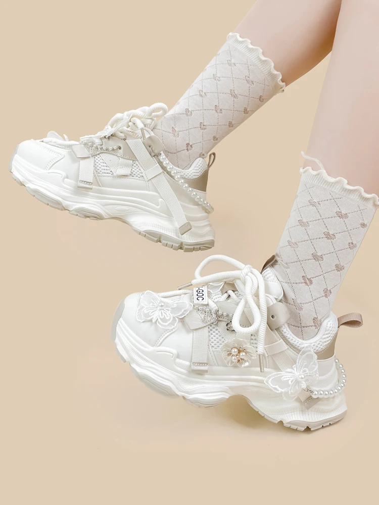 

Белые туфли для папы Sweet Lolita Girl, модные белые туфли для спорта и отдыха на толстой подошве для девочек