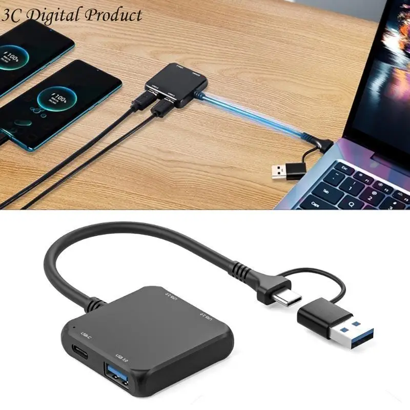 USB C 확장 케이블 USB 스플리터 USB C/USB MALE에서 2XUSB2.0+1XUSB3.0+1XTYPE C Q84A