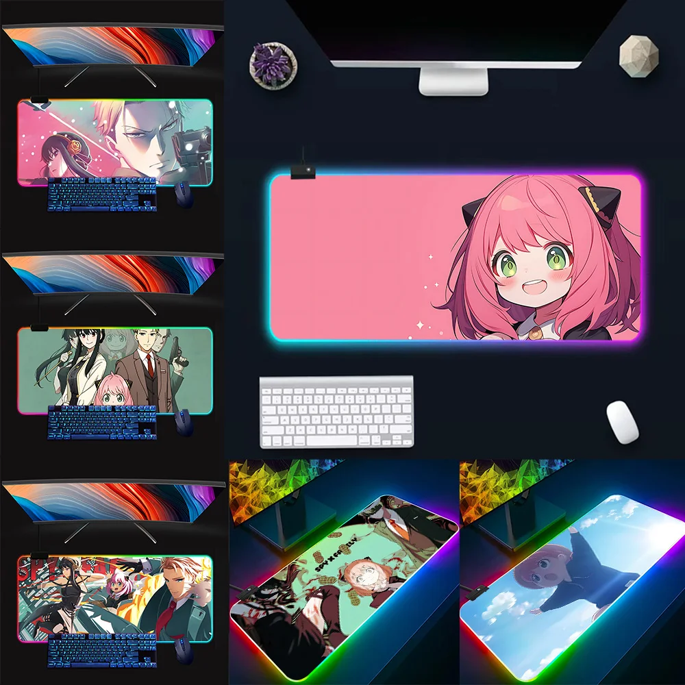 Anime Spy X Family RGB Pc Gamer Keyboard Mouse Pad Mousepad LED Glowing Mouse Mats Rubber Gaming Computer Mausepad