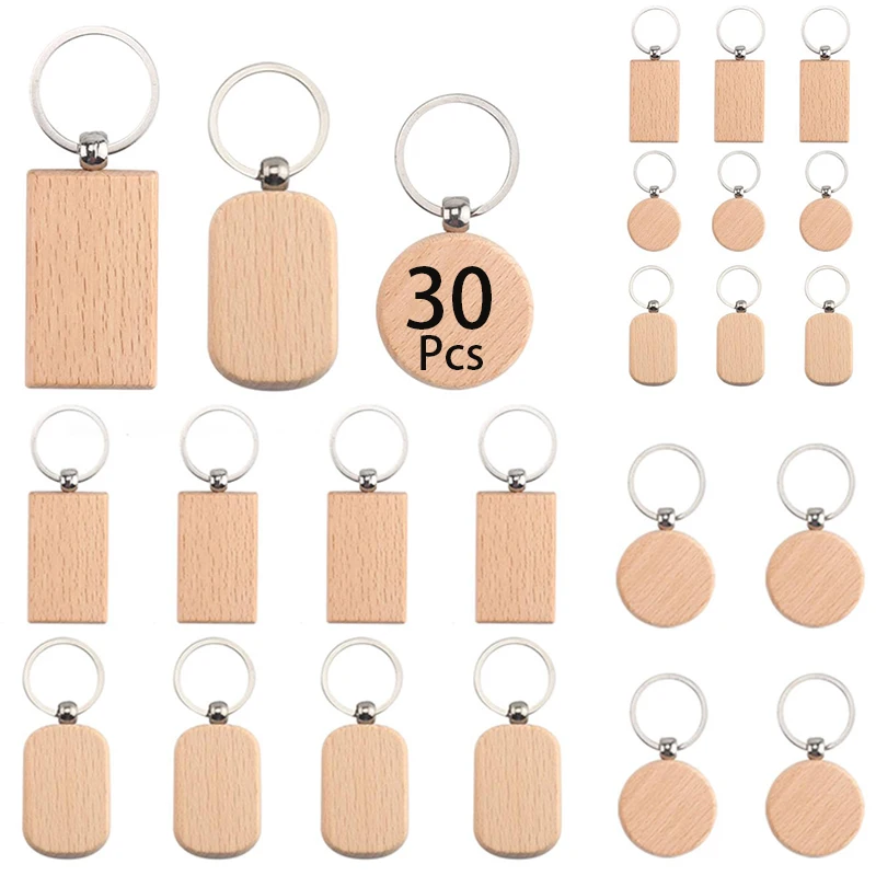 

30Pcs Blank Wooden Keychain Blank Unfinished Wood Key Tags for for DIY Gift Craft Accessories