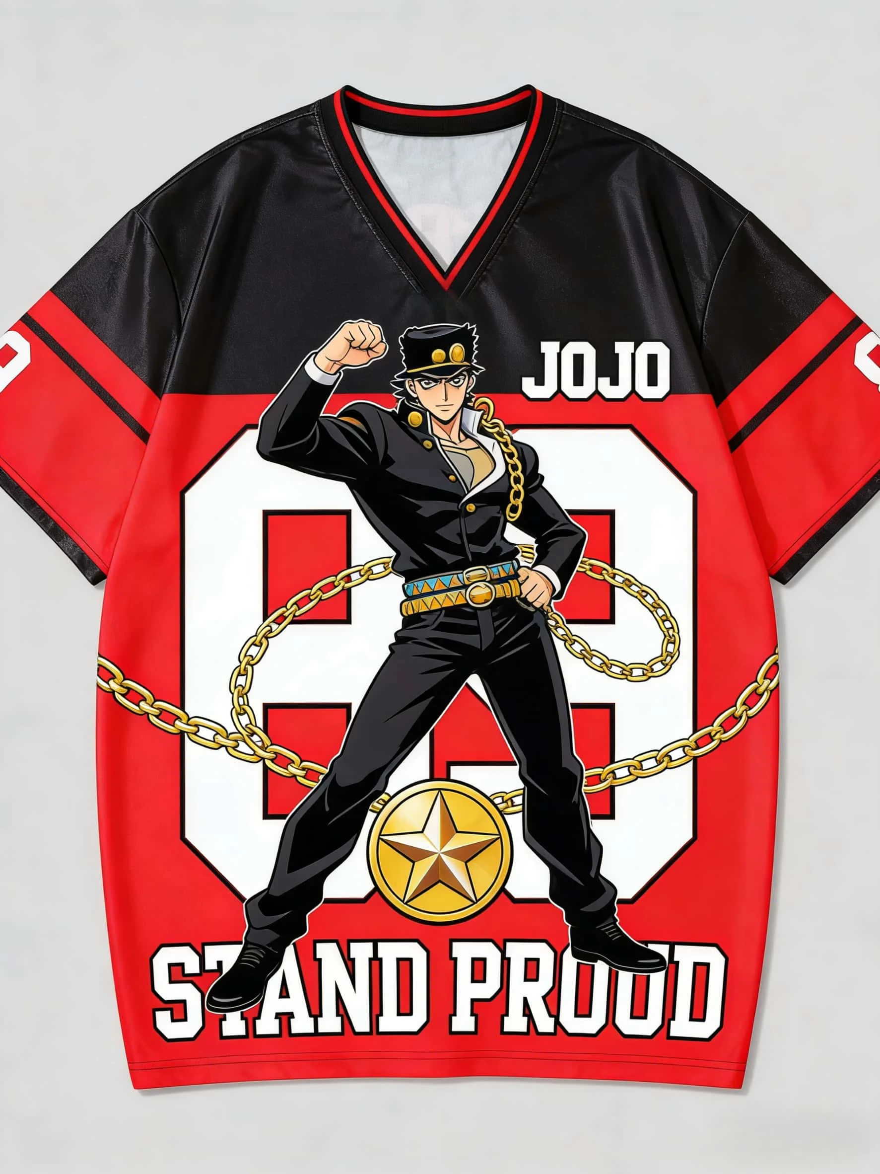 

2026 Hot Anime JoJo's Bizarre Adventure Kujō Jōtarō Summer Jersey T-shirt Oversized 3D Adult and Childrens Multifunctional Top
