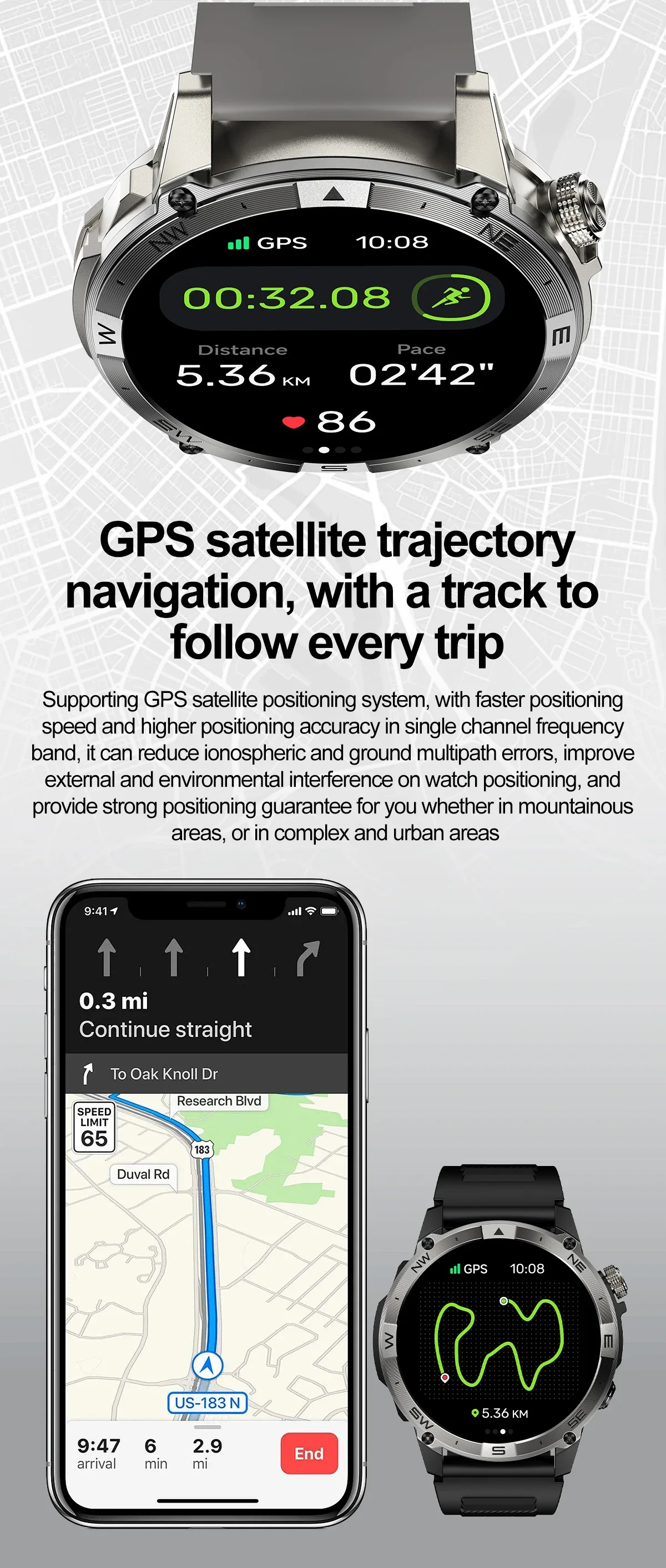 2025 NEUE VWAR ACE GPS-Smartwatch, 5 ATM wasserdicht, integrierter Dualband-GNSS-Kompass, Militär-Sport-Smartwatch für Herren, 2025 Neu – Detail 4
