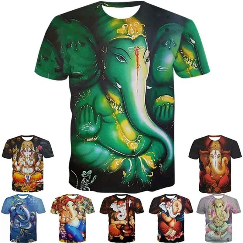 Ganesha Bless You Pattern T Shirt Hindu Elephant-headed God 3D Printed T-shirt  Short Sleeve Men Women Clothing Streetwear Tops