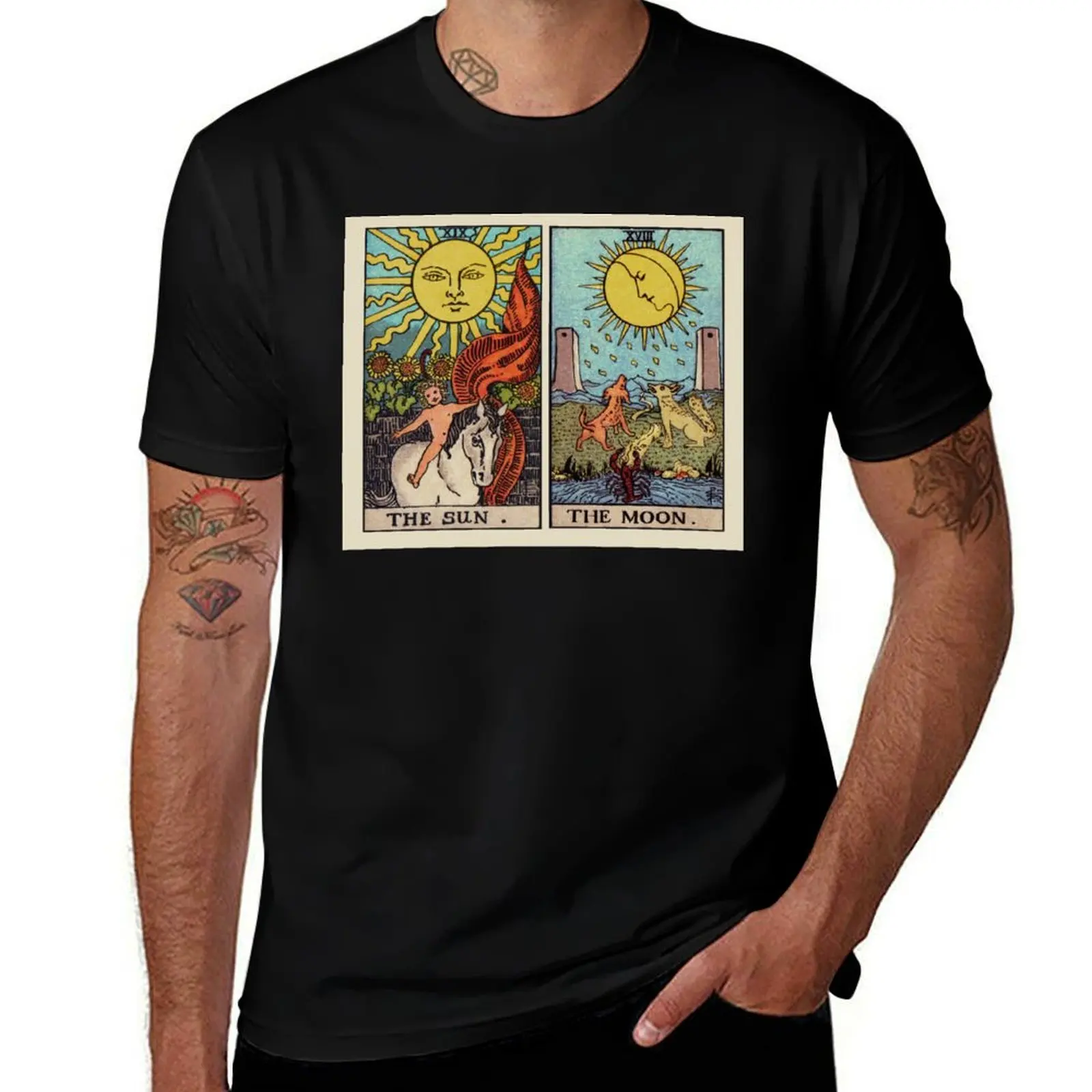 Moon & Sun Tarot | Colour T-Shirt t shirts for man pack cotton T-Shirt