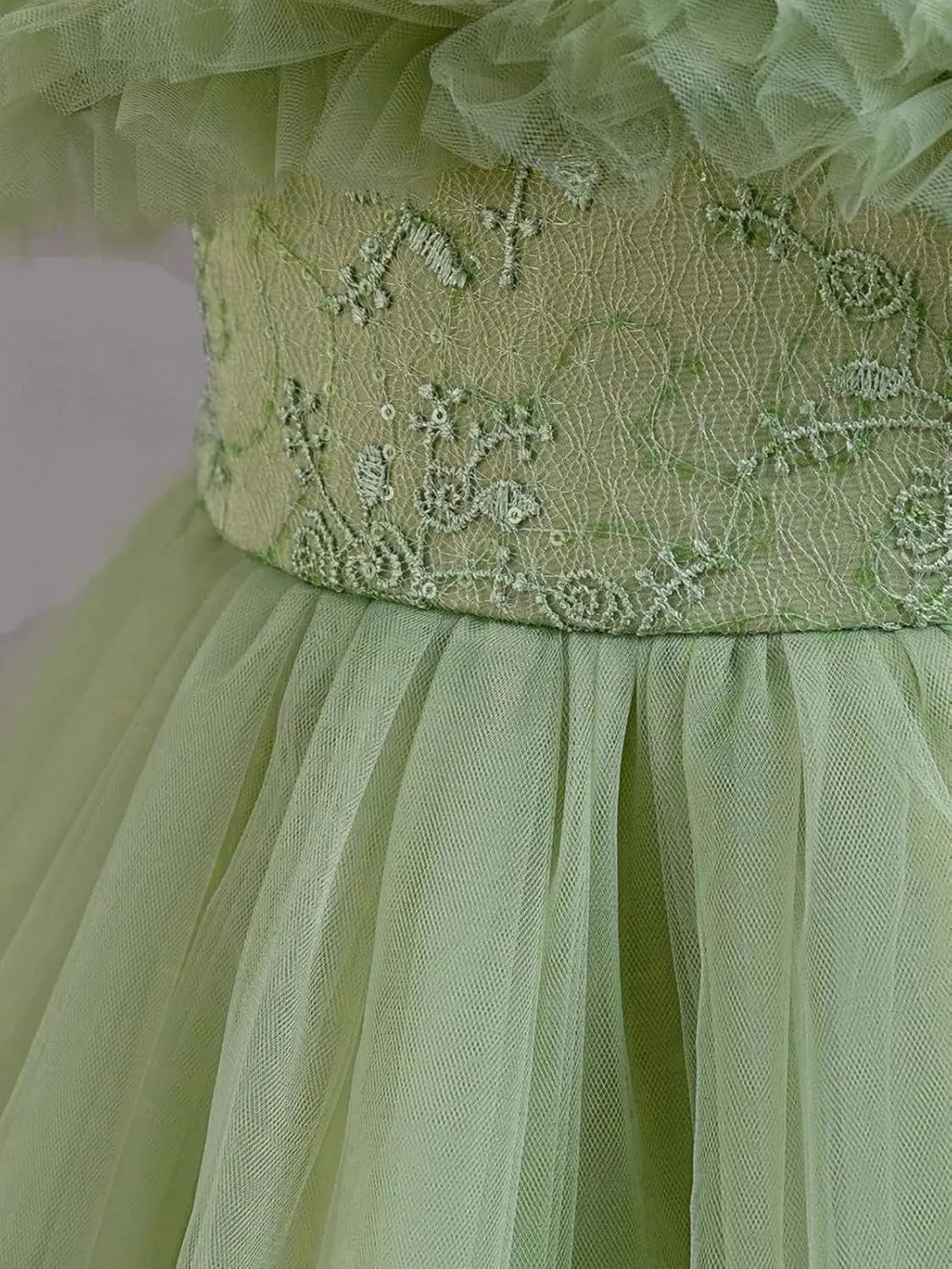 얇은 거즈 플라워 걸 드레스 레이어드, 푹신한 러플 밑단 드레스, 어린이 첫 영성체 드레스, 생일 파티 댄스 드레스