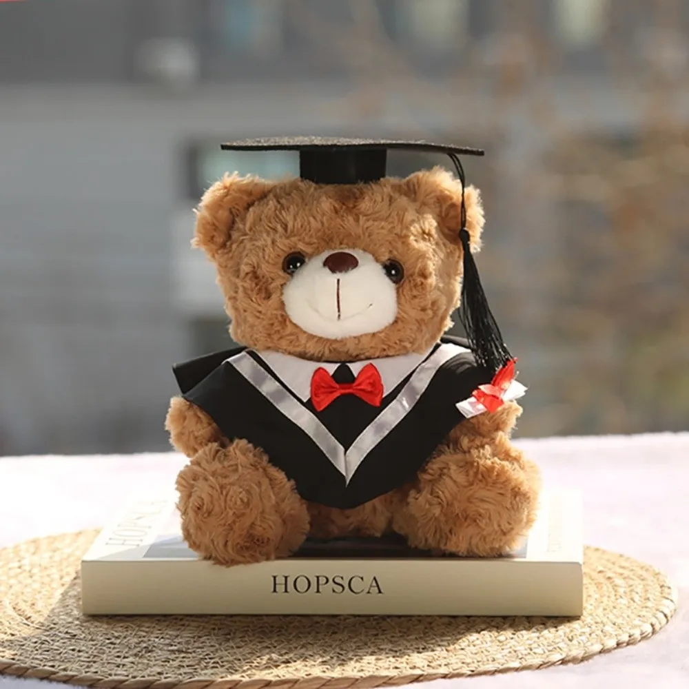 

Graduation Dr.Bear Plushie Toy 23cm Soft Stuffed Animal Dolls Multiple Collar Colors Cute Design Graduation Gift Boys Girls Gift