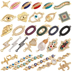Trendy Love Lightning Enamel Twin Hole Evil Luck Eye Hand Connector,CZ Zirconia Clasp Bracelet Necklace Components Supplies P01
