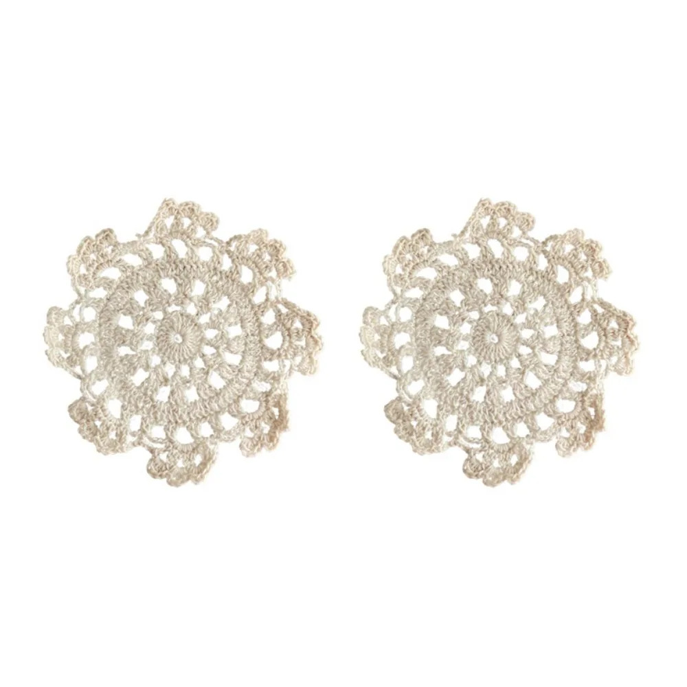 

2/4Pcs Bohemian Crochet Coasters Vintage Knitted Texture Round Woven Placemats Small Handmade Hot Pads Coffee Table