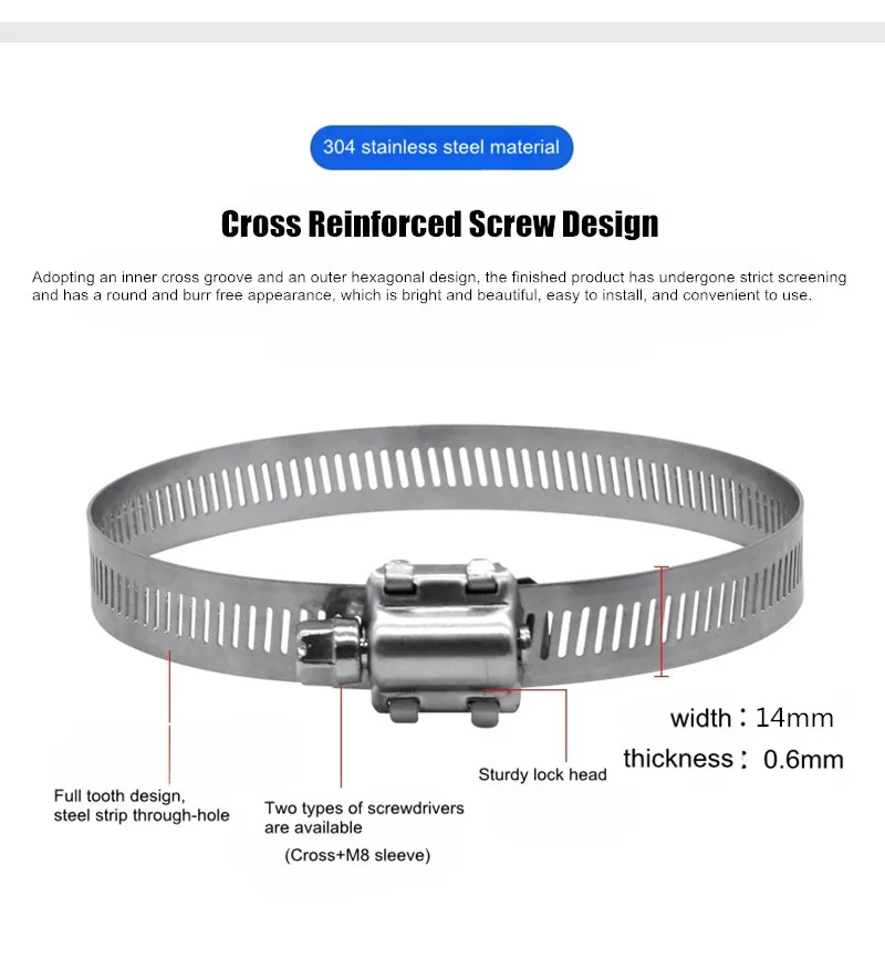 201/304 Stainless Steel Cable Ties CCTV Security Camera Holding Hoop Bracket Adjustable Drive Hose Clamp Fastener Fixed Clip