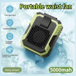 Summer 10000mAh Portable Waist Fan Hanging Neck Fan Strong Wind with Power Bank LED Lighting for Courier Outdoor Working Sports