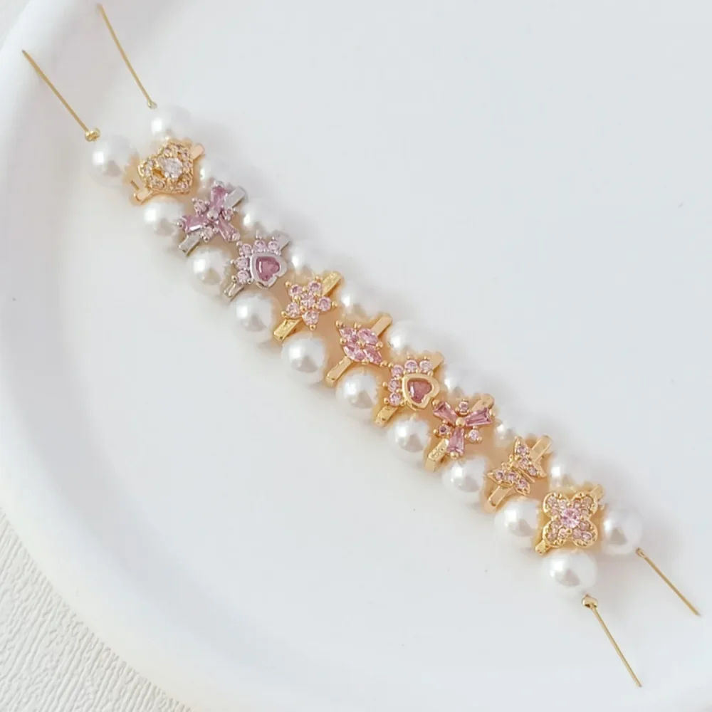 

14K Gold-plated Zirconium Five-pointed Star Cross Flower Cat Paw Print Double-row Bracelet Pearl Spacer Double-hole Spacer Beads