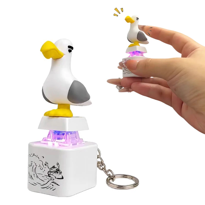 Funny Seagull Keychain Luminous Sounding Keycap Fidget Toy Rechargeable Clicker Sound Keyring for Adult Stress Relief Gifts