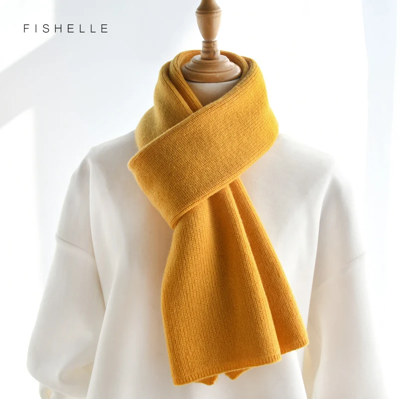 Bufanda de lana gruesa cálida para niños y adultos, bufandas de punto de Cachemira de lujo, color sólido, verde y amarillo, bufanda de invierno para