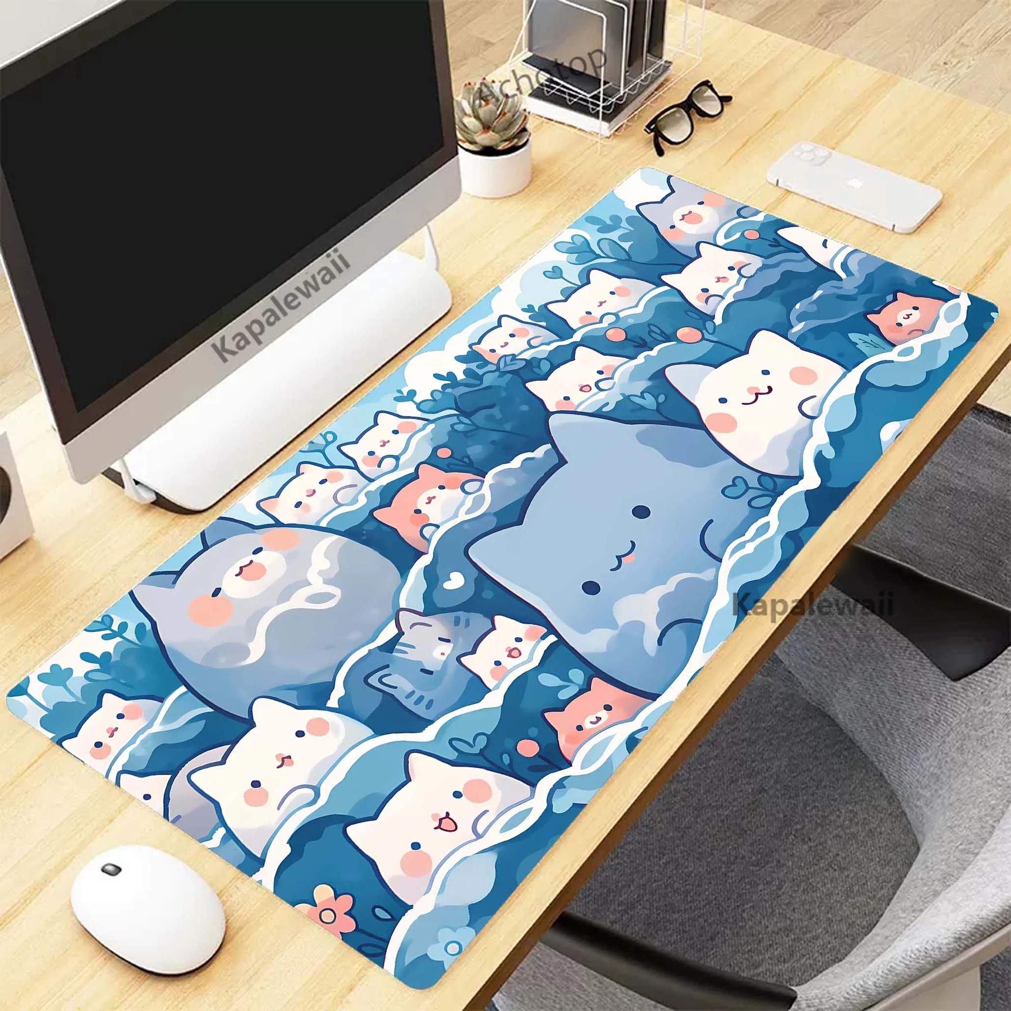 

Cute Kawaii Cat Bright Color Gamer Mousepad Large Gaming Mouse Pad Computer Keyboard Pads Locking Edge Mouse Mat XXXL Desk Mat