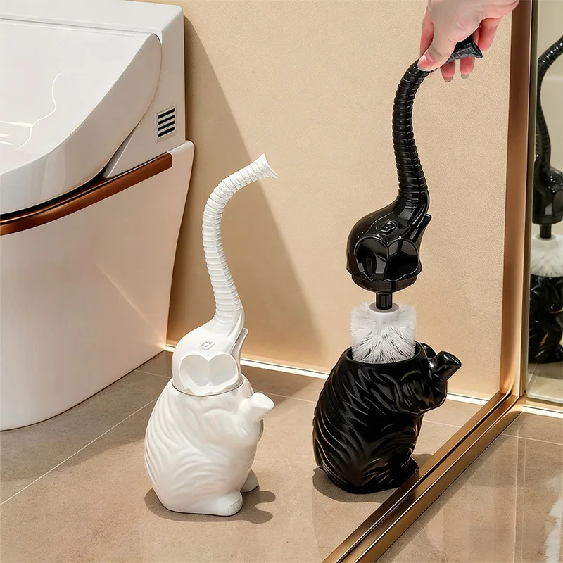 Creative Black and White Elephant Toilet Brush Hotel Toilet Cleaning Brush Artistic Animal Elephant Toilet Brush Cleaning Set