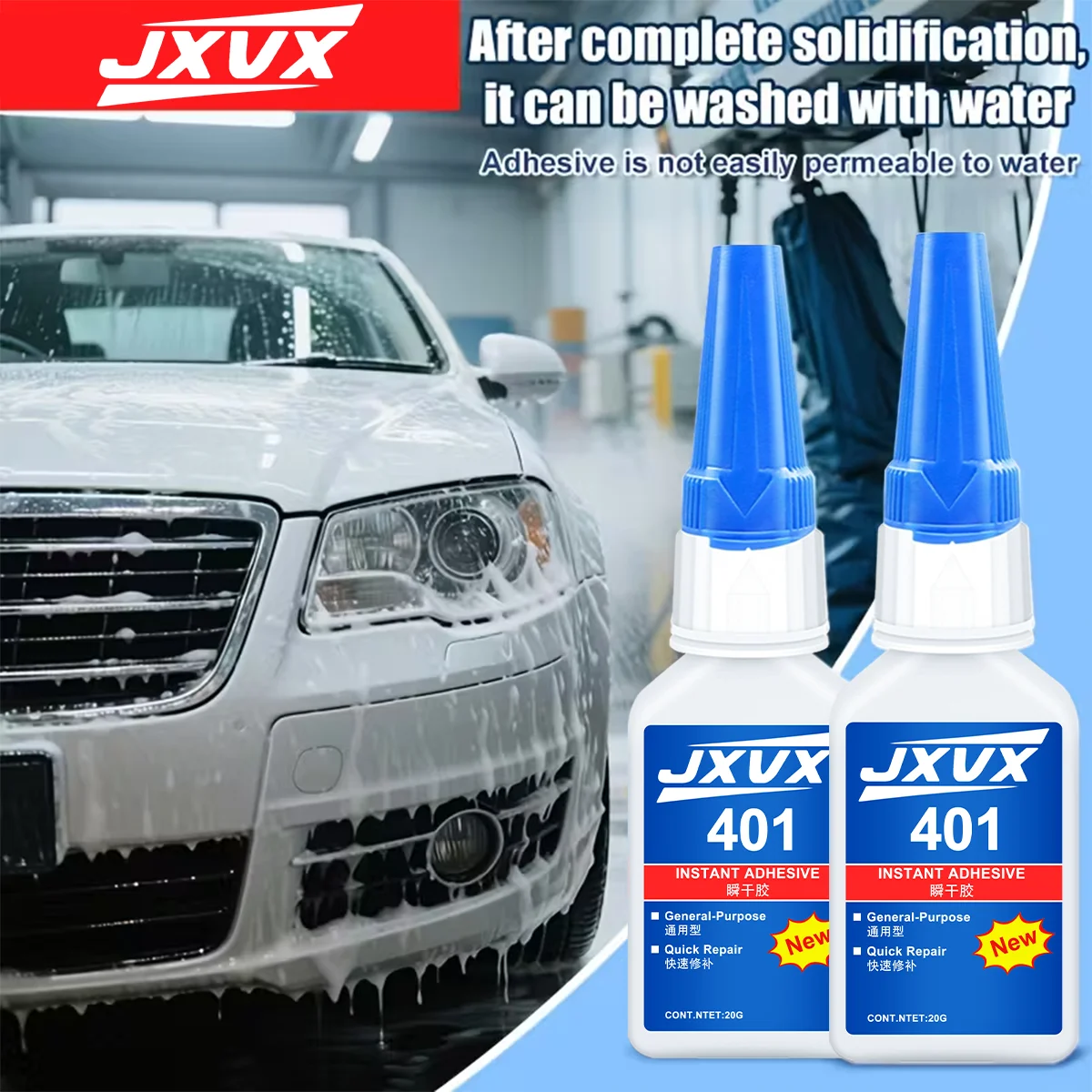 401 adesivo, impermeável e transparente, adesivo multifuncional para peças de metal e plástico. Excelente ferramenta de conexão. Aplicável ao reparo de automóveis e fabricação industrial.