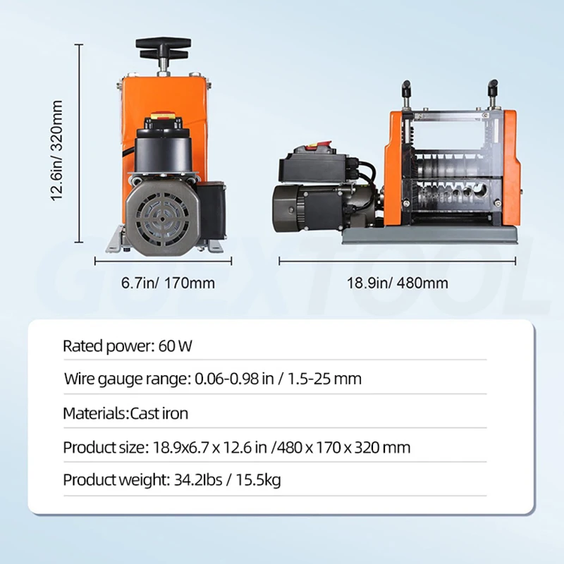 60W  1.5-25mm Electric Wire Stripping Machine for Removing Plastic & Rubber from Wire, Copper Recycle cables stripping machine