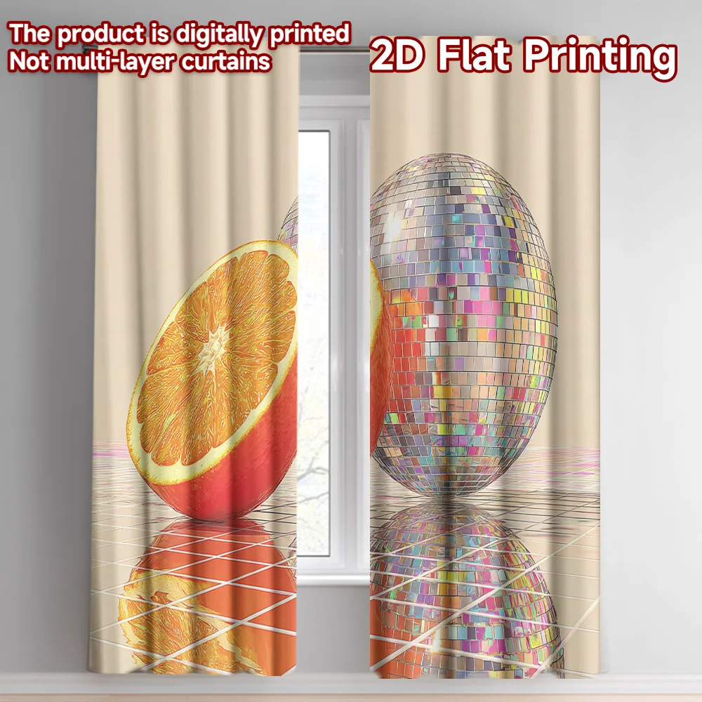 Disco Ball Orange Curtain, Retro Fruit Party Window Drape, Funky Pop Art Blackout Panel, Living Room Bedroom Home Decor