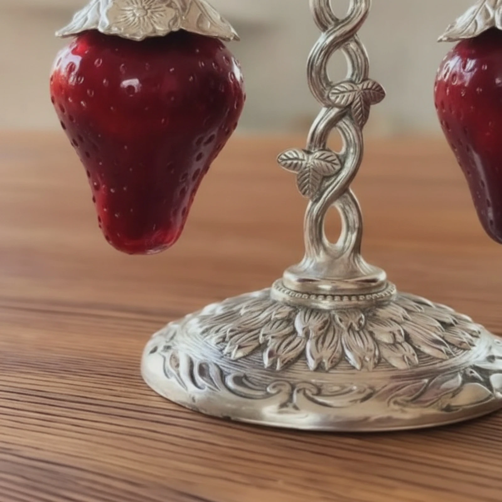 Strawberry Condiment Server Vintage-Style Condiment Holder with Stand Seasoning Cellar with Hanging Pots Ornate for Hosts view 6