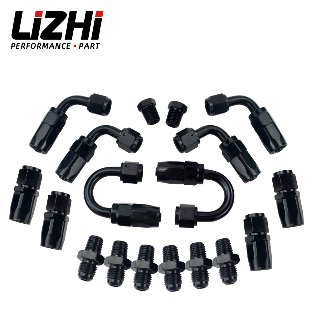 LIZHI- 6 AN AN-6 Straight / 90 /180 Degree Aluminum Swivel Hose End Fitting Adapter Oil Fuel Line + NPT PLUG LZ-SL10NPT-BK