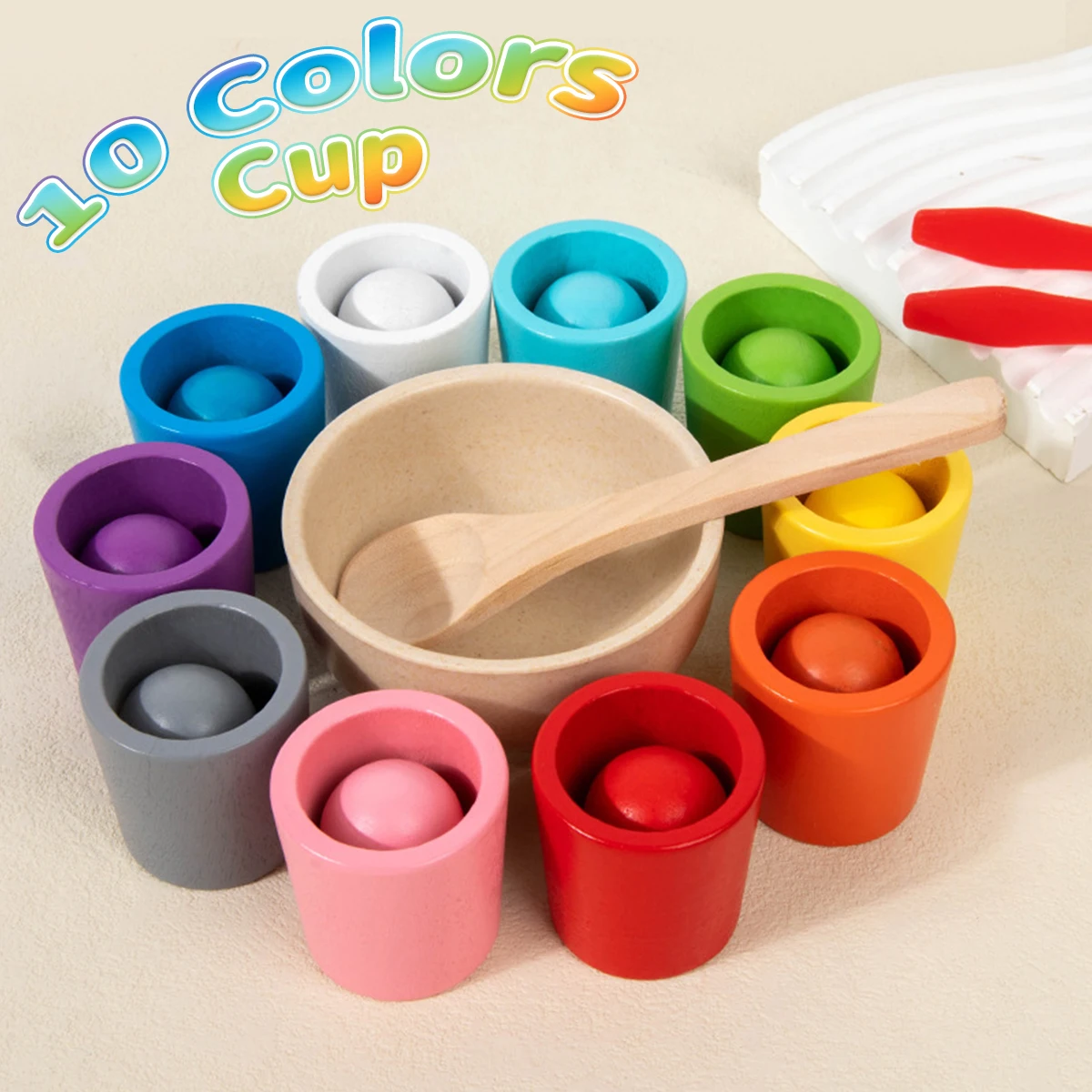 Balles en tasses Montessori, jeu de tri de couleurs en bois, jouets éducatifs d'apprentissage préscolaire pour tout-petits, tri, comptage assorti