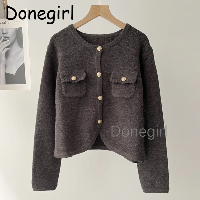 Autumn Golden Breasted Cropped Cardigan Women Knitted Short Sweaters Cardigans for Women Long Sleeve Button Knitwears Coat