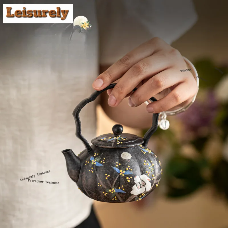 HOYIHM 200ml Hand-painted Moonlight Laurel Rabbit Teapot Ancient Tea Infuser Pot Tea Maker Kettle With Filter Teaware Decoration