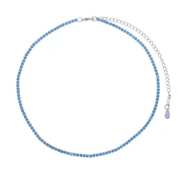 Turquoise Stone 2mm Thin Tennis Choker Necklace in Silver Color for Women Fashion Jewelry