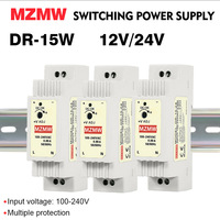 MZMW DR Series 15W 12V 1.25A 24V 0.6A 100-240V AC/DC Ultra-thin Din Rail SWITCHING POWER SUPPLY Industrial smps LED transformer