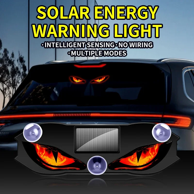 Solar Powered Car Window LED Light Vibration Activated Auto On/Off Devil's Eye Solar Charging Type-C Rechargeable Warning Light