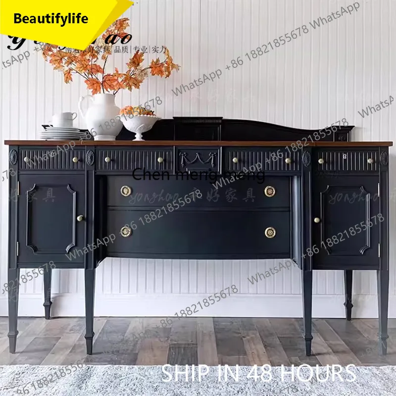 

02M American solid wood sideboard French vintage carved storage cabinet living room storage cabinet