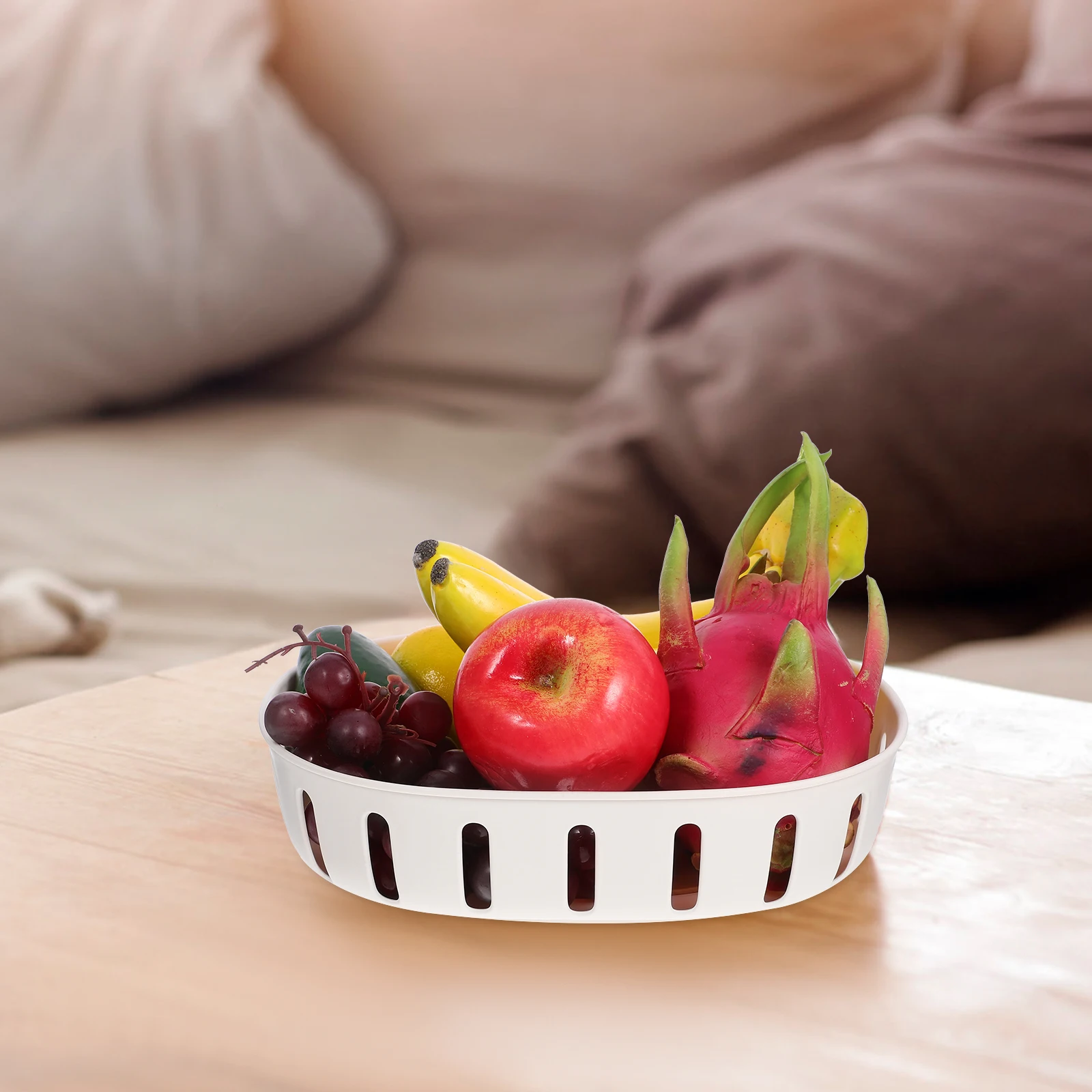 

Double Layer Drainer Basket Snack Storage Fruit Bowl Hollow Kitchen Multiuse Vegetable Elegant White Large Capacity Living Room