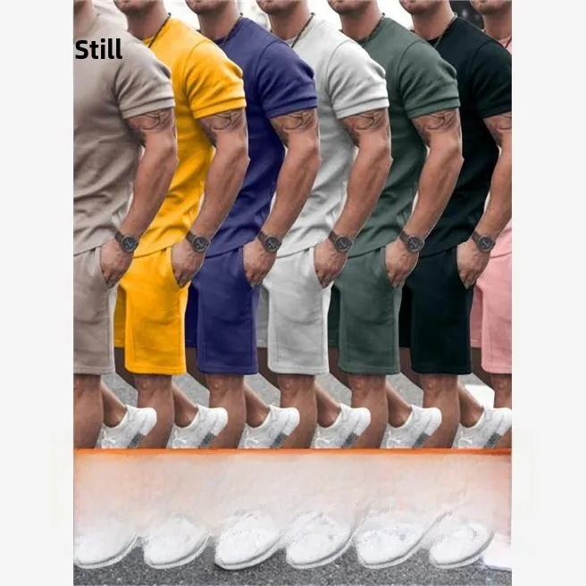 

Summer 2024 Men's Spor Casual Two-Piece Set ort Sve orts Pure Color Simple Design Comfortable Breathable Polyester