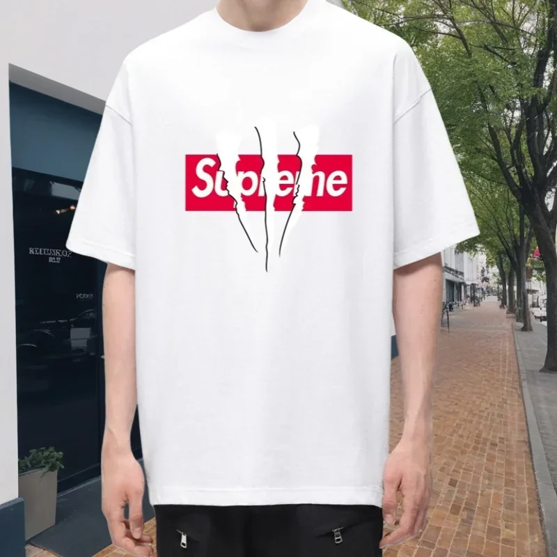 

2025 new light luxury fashion printed men's pure cotton T-shirt, street casual versatile round-neck short-sleeved clothing