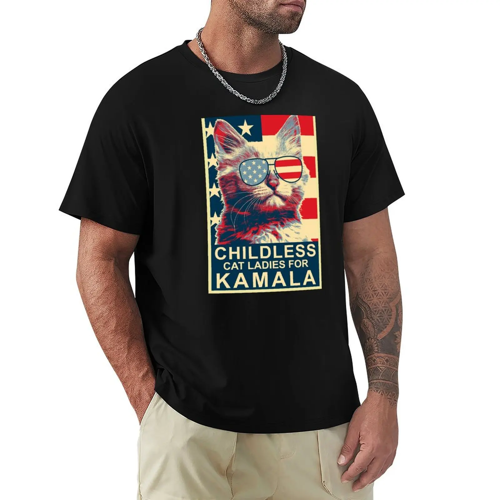 Childless Cat Lady Kamala Shirt, Ladies for Kamala Harris President 2024 T-Shirt Casual Loose Daily Wear T-Shirt