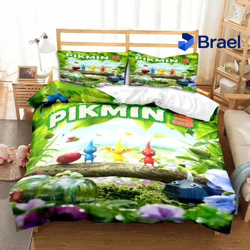 Exquisite Cute Pikmin Characters Cartoon Bedding Set,Duvet Cover Bed Set Quilt Cover Pillowcase,King Queen Twin Size Boys Girls